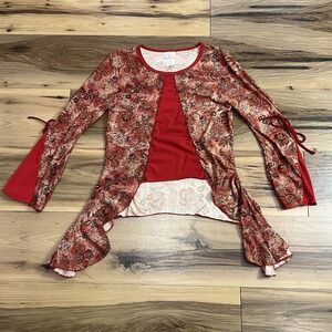 Y2K Candy Girl Sz 13/14 Disco‎ Ruffles Asymmetric Fairy Floral Top Flowy Vintage